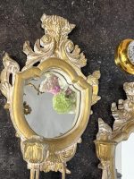 2 stk. messing lysestaker med speil, tre, mellomstor, lett (7163) - Bilde 8