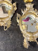 2 stk. messing lysestaker med speil, tre, mellomstor, lett (7163) - Bilde 5