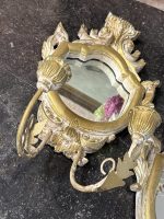 2 stk. messing lysestaker med speil, tre, mellomstor, lett (7163) - Bilde 9