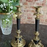 Pair of Bronze Candlesticks with Black Patina — Empire Style, France, 19th c. (2 pcs) (6546)
