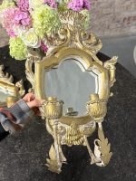 2 stk. messing lysestaker med speil, tre, mellomstor, lett (7163) - Bilde 4