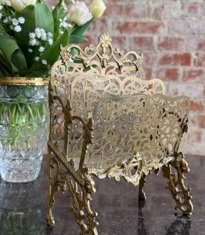 Antique brass letter rack with two compartments napkin holder