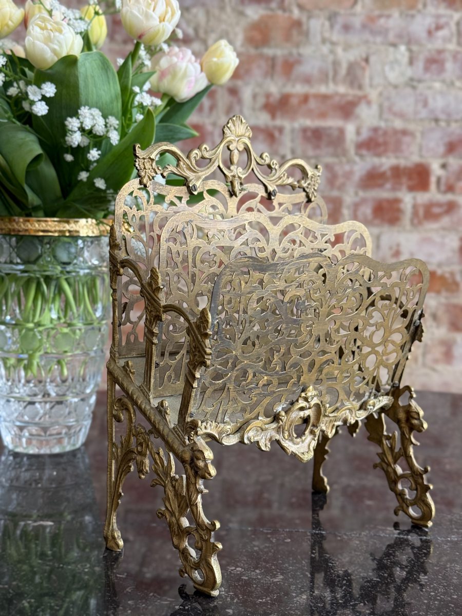 IMG_7782 Antique brass letter rack with two compartments napkin holder