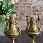antique bronze ewers neorococo mantel decor pair 6495
