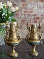 antique bronze ewers neorococo mantel decor pair 6495