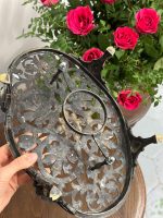 Antīks apsudrabots galda paliktnis uz kājiņām — Luija XVI stilā (ornate silver-plated footed trivet platte) (5293) - Image 12
