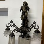 Stor Bronze Væglampe med Pigefigur - Belle Époque