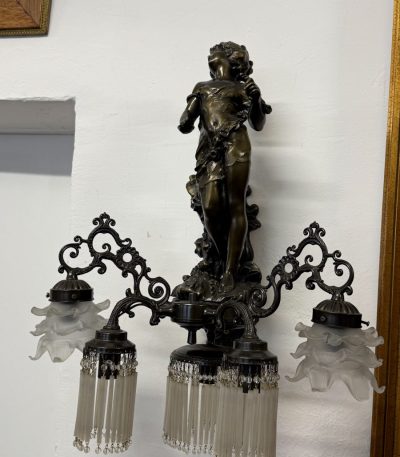 Stor Bronze Væglampe med Pigefigur - Belle Époque