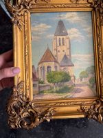 maza izmēra glezna ar baznīcu, zelta krāsas rāmī (6558) - Image 3