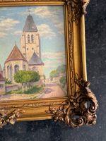 maza izmēra glezna ar baznīcu, zelta krāsas rāmī (6558) - Image 5