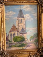 maza izmēra glezna ar baznīcu, zelta krāsas rāmī (6558) - Image 6