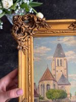 maza izmēra glezna ar baznīcu, zelta krāsas rāmī (6558) - Image 7
