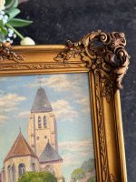 maza izmēra glezna ar baznīcu, zelta krāsas rāmī (6558) - Image 4