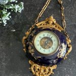 antique french wall clock cartal porcelain bronze blue gold