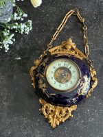 antique french wall clock cartal porcelain bronze blue gold