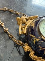 Grezns antīks porcelāna sienas pulkstenis — historisma stilā - antique french wall clock cartal porcelain bronze blue gold (6497) - Image 14
