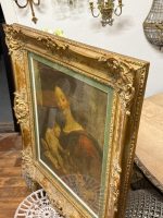 prints ierāmēts skaistā, greznā zelta krāsas rāmī ar stiklu, vidēji liela izmēra, smags (6640) - Image 13