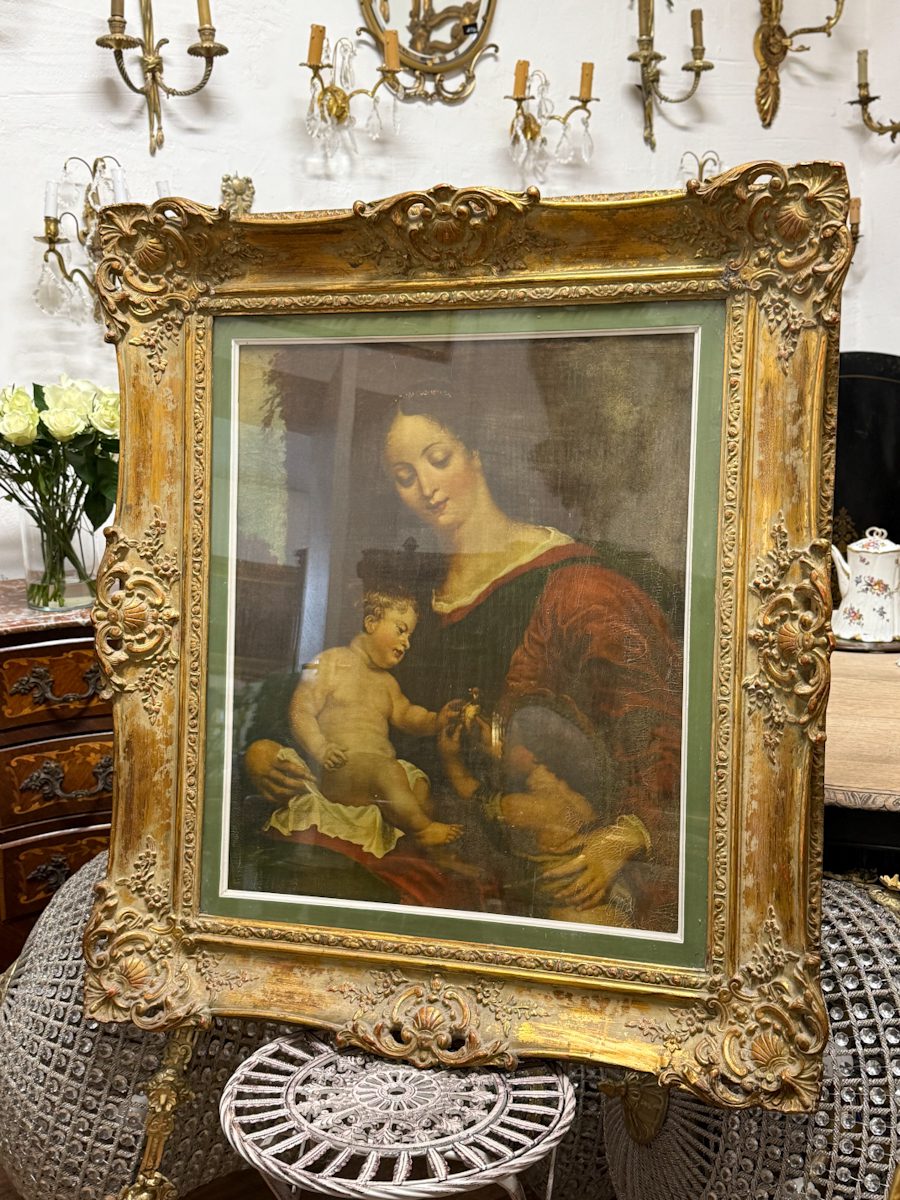 prints ierāmēts skaistā, greznā zelta krāsas rāmī ar stiklu, vidēji liela izmēra, smags (6640) - Image 1