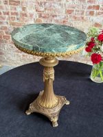 Small green marble table with brass column and paw feet
