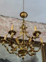 Antik bronze loftlampe med 6 lys i rokoko-stil, (6647)