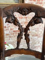 Antīku Jugendstila koka krēslu pāris ar smalkiem kokgriezumiem (Pair of French Art Nouveau Carved Oak Chairs with Floral Upholstery) (7001) - Image 8