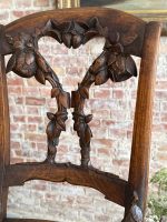 Antīku Jugendstila koka krēslu pāris ar smalkiem kokgriezumiem (Pair of French Art Nouveau Carved Oak Chairs with Floral Upholstery) (7001) - Image 9