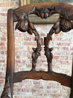 Antīku Jugendstila koka krēslu pāris ar smalkiem kokgriezumiem (Pair of French Art Nouveau Carved Oak Chairs with Floral Upholstery) (7001) - Image 10