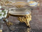 Antīks stikla trauks ar apzeltījumu un rokailas bronzu — antique glass bronze bowl — Francija, 19. gs. beigas (6555) - Image 11