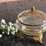 antique glass bronze bowl gold floral 6555