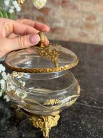 Antīks stikla trauks ar apzeltījumu un rokailas bronzu — antique glass bronze bowl — Francija, 19. gs. beigas (6555) - Image 3