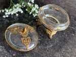 Antīks stikla trauks ar apzeltījumu un rokailas bronzu — antique glass bronze bowl — Francija, 19. gs. beigas (6555) - Image 6