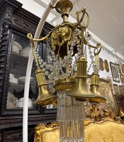 Antik messing og krystal lysekrone i Louis XVI-stil (5991)