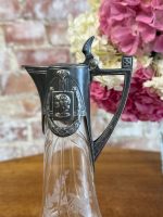 Antīka jūgendstila stikla karafe ar reljefu metāla apdari un gravējumu (Antique Art Nouveau Glass Carafe with Metal Mount) (5925) - Image 4