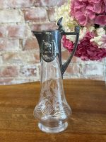 Antīka jūgendstila stikla karafe ar reljefu metāla apdari un gravējumu (Antique Art Nouveau Glass Carafe with Metal Mount) (5925) - Image 3