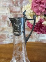 Antīka jūgendstila stikla karafe ar reljefu metāla apdari un gravējumu (Antique Art Nouveau Glass Carafe with Metal Mount) (5925) - Image 9