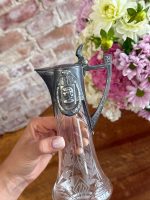 Antīka jūgendstila stikla karafe ar reljefu metāla apdari un gravējumu (Antique Art Nouveau Glass Carafe with Metal Mount) (5925) - Image 2