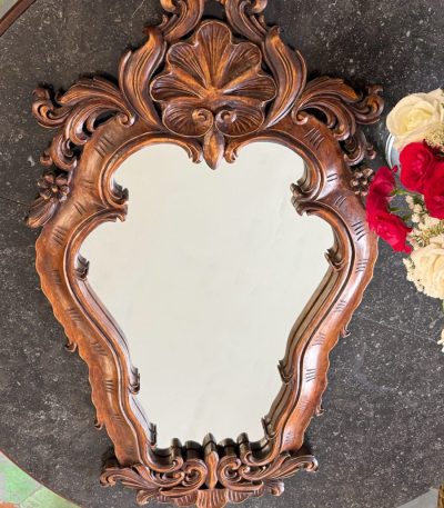 carved wooden wall mirror in rococo style signed grauby
