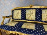 Zeltēts Luija XV salona komplekts ar ziedu gobelēnu, liela izmēra sofa + 2 lieli krēsli ar roku balstiem, (224) - Image 12