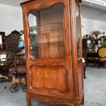 antique french louis xv style wooden display cabinet vitrine bronze hardware glass shelves