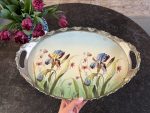 oval serving tray art nouveau iris flower 6386