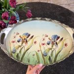 oval serving tray art nouveau iris flower 6386
