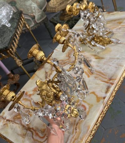 2 stk. vægsconces med krystaller - Louis XV stil, Frankrig, ca.