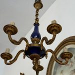 antique brass blue faience chandelier 5 lights