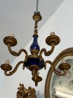 antique brass blue faience chandelier 5 lights