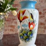 Hand-painted milk glass vase with blue gradient