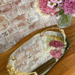 Messing spejlbakke med blomsterhåndtag (5982)