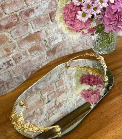 Messing spejlbakke med blomsterhåndtag (5982)