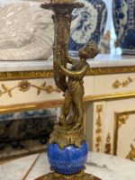 Galda lampa ar eņģeļa figūru, bez kupola, liela izmēra, bronza un marmora pamatne (5728) - Image 4