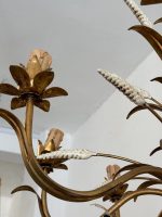 Griestu Lustra ar Kviešu Vārpu Ornamentu, 8 Zari — Tôle Dorée, Itālija, 20.gs. vid. (6668) - Image 8