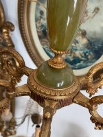 Antīka stila misiņa un zaļā oniksa griestu lampa uz 6 spuldzēm — Luija XVI stilā (antique brass onyx chandelier 6 lights) (6670 - Image 7